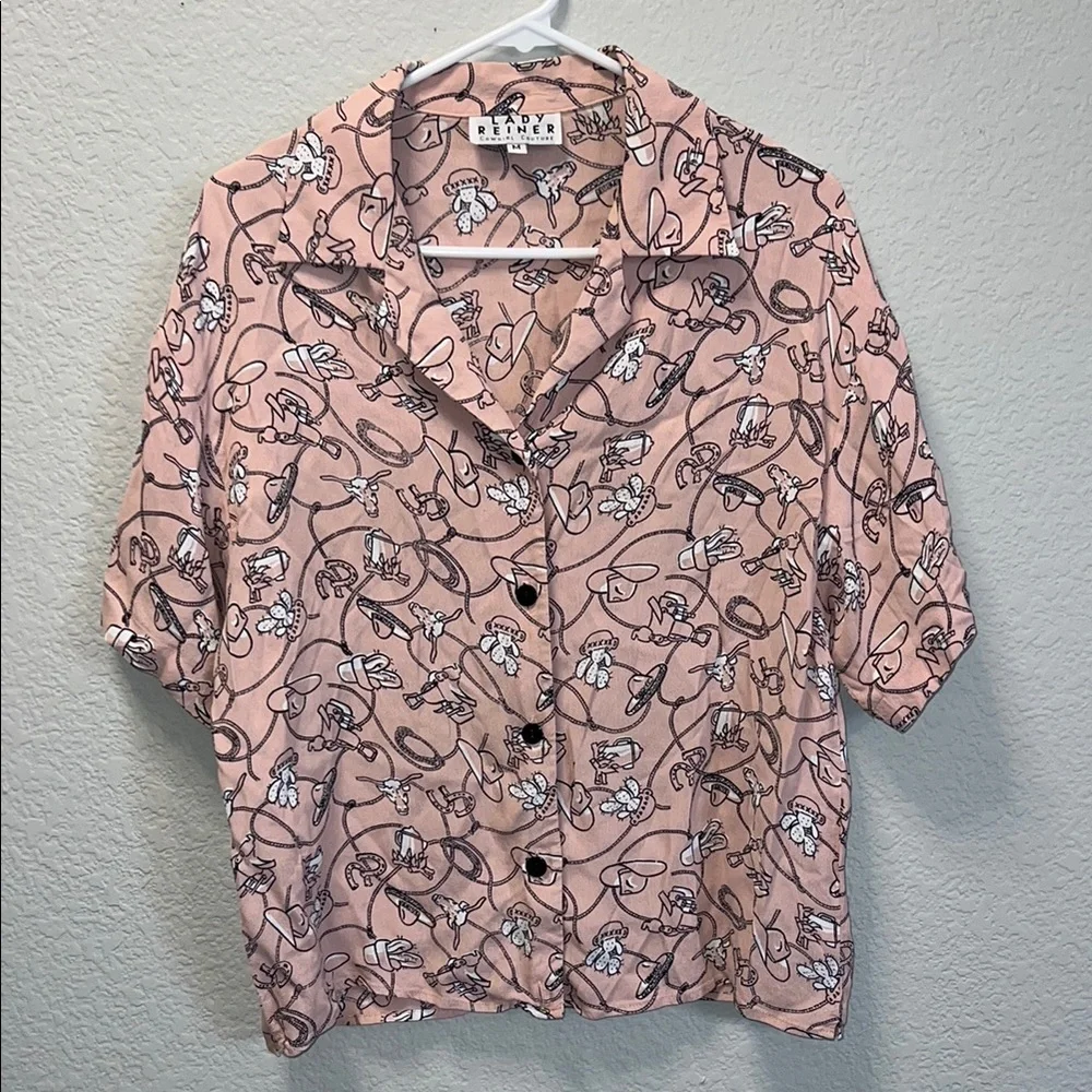 Pink Button-Up Shirt with Rodeo Print - Picture 2 of 3
